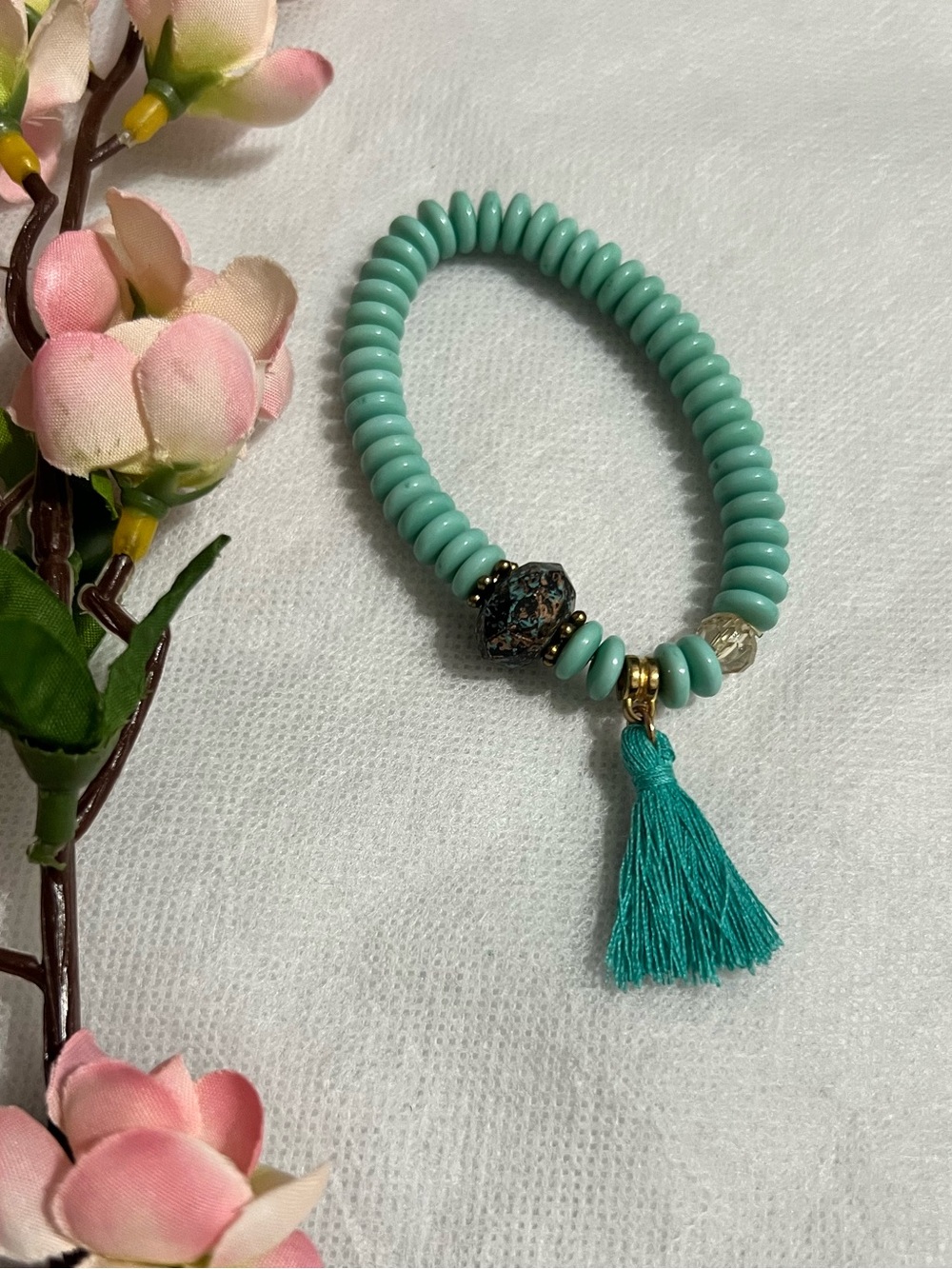 Turquoise Beaded Bracelet with Tassel